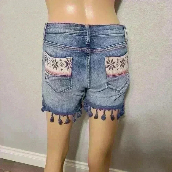 Driftwood Connie Tassel Embroidered Denim Shorts - Picture 2 of 5